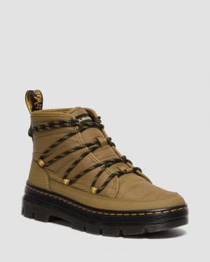 Antique Olive Doctor Martens Combs - Padded Casual Boots (Rubberised Leather+Warm Quilted) | BD66-Z2UA