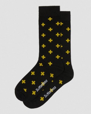 Black+Yellow Doctor Martens Docs Cross Logo Organic Cotton Blend Socks (Cotton Blend) | DU76-D6HJ