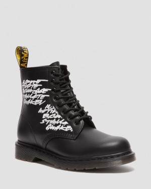 Black Doctor Martens 1460 Futura Embroidered Leather Lace Up Boots (Nappa Leather) | AT42-S2TV