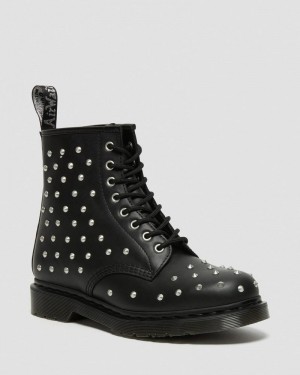 Black Doctor Martens 1460 Stud Wanama Leather Lace Up Boots (Wanama) | QB64-A1WU