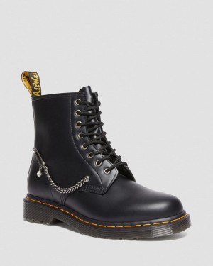 Black Doctor Martens 1460 Swarovski Leather Lace Up Boots (Smooth Leather) | UC11-L0SW