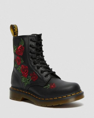 Black Doctor Martens 1460 Vonda Floral Leather Lace Up Boots (Softy T) | EB37-Q2EK