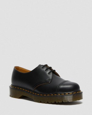 Black Doctor Martens 1461 Bex Made in England Toe Cap Oxford Shoes (Vintage Smooth) | QR99-I4LZ