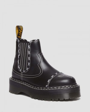 Black Doctor Martens 2976 Gothic Americana Leather Platform Chelsea Boots (Wanama) | VI65-Y9LC