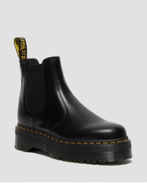 Black Doctor Martens 2976 Smooth Leather Platform Chelsea Boots (Polished Smooth) | UK68-K5FP