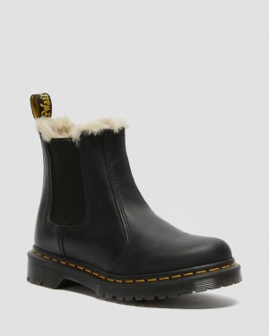 Black Doctor Martens 2976 - Faux Fur Lined Chelsea Boots (Burnished Wyoming) | DG97-N8YF