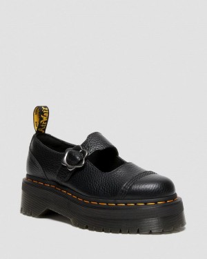 Black Doctor Martens Addina Flower Buckle Leather Platform Shoes (Milled Nappa) | JF31-D2TK