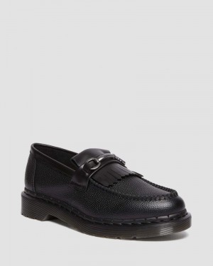 Black Doctor Martens Adrian Snaffle Pebble Grain Leather Kiltie Loafers | YV13-W2XK