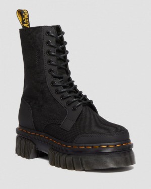 Black Doctor Martens Audrick 10-Eye Poly & Leather Platform Boots (Ajax+Extra Tough 50/50) | IX81-J6AR