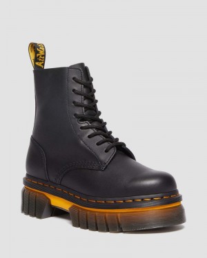 Black Doctor Martens Audrick Contrast Sole Leather Platform Ankle Boots (Polished Lucido) | ML55-F2IP