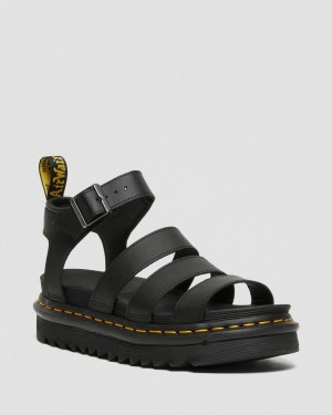 Black Doctor Martens Blaire Hydro Leather Strap Sandals (Hydro Leather) | DO01-H4CN