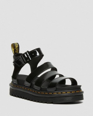 Black Doctor Martens Blaire Patent Leather Strap Sandals (Patent Leather) | QI76-T9TY