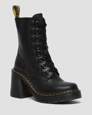 Black Doctor Martens Chesney Leather Flared Heel Lace Up Boots (Sendal) | XL92-Y9WP