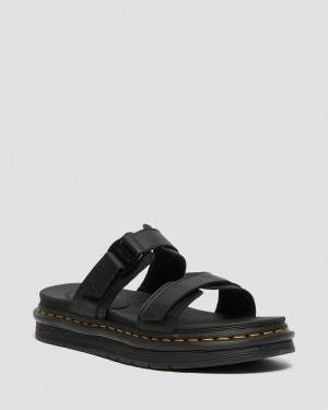 Black Doctor Martens Chilton Men's Leather Slide Sandals (Hydro Leather) | TY05-M2SX