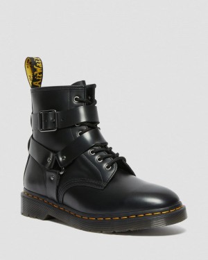 Black Doctor Martens Cristofor Leather Harness Lace Up Boots (Polished Smooth) | WP95-E3PP