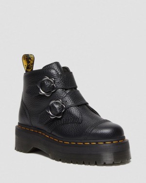 Black Doctor Martens Devon Flower Buckle Leather Platform Boots (Milled Nappa) | YG36-A0KL