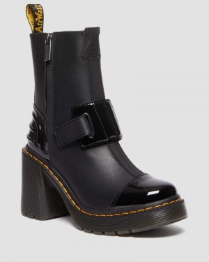 Black Doctor Martens Gaya Alternative Leather Heeled Chelsea Boots (Sendal + Soft Patent Pu) | PO03-I4BZ