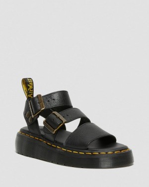 Black Doctor Martens Gryphon Pisa Leather Platform Sandals (Pisa) | UZ12-G7TB