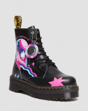 Black Doctor Martens Jadon Boot Loveis Wise Pride Platforms (Smooth Leather) | DU90-O8RS