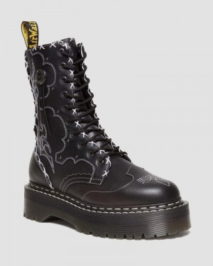 Black Doctor Martens Jadon Hi Boot Gothic Americana Leather Platforms (Wanama) | DI34-M6WC