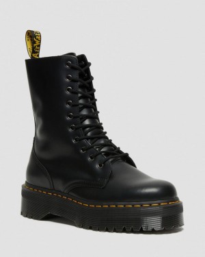 Black Doctor Martens Jadon Hi Boot Smooth Leather Platforms (Polished Smooth) | WX09-B5VS