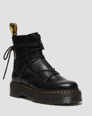 Black Doctor Martens Jarrick II Laced Leather Platform Boots (Smooth+Paris) | KP41-R5FI