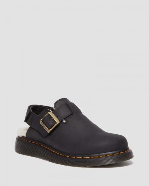 Black Doctor Martens Jorge II Faux Fur Lined Slingback Mules (Archive Pull Up) | KF56-X0XN