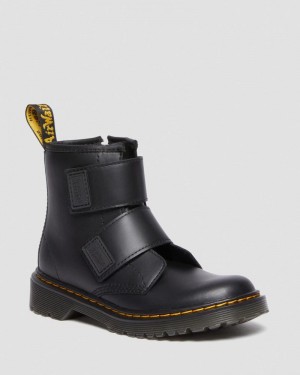 Black Doctor Martens Junior 1460 Double Strap Leather Boots (Romario) | NU56-D3DK