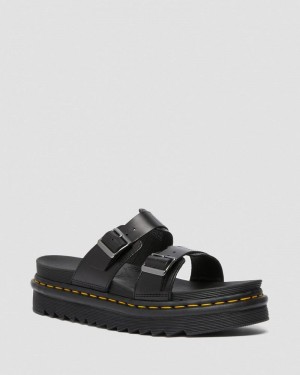 Black Doctor Martens Myles Brando Leather Buckle Slide Sandals (Brando) | IH02-A8IF