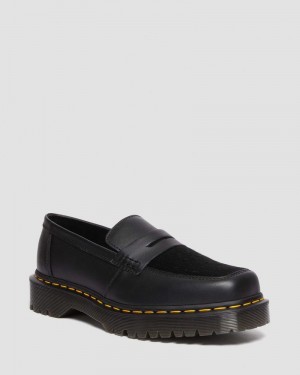 Black Doctor Martens Penton Bex Square Toe Hair-On & Leather Loafers (Lucido + Hair On) | XA91-E8RA