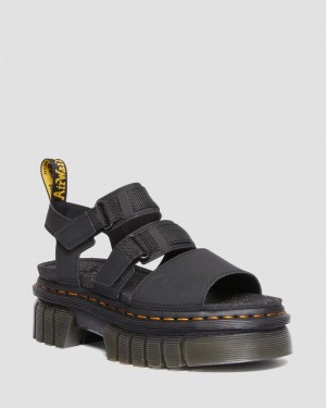 Black Doctor Martens Ricki Leather 3-Strap Platform Sandals (Ajax+Extra Tough 50/50) | TM47-H1KZ