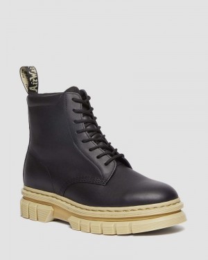 Black Doctor Martens Rikard Contrast Sole Platform Lace Up Boots (Polished Lucido) | TE02-Q7RM