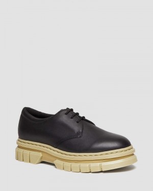 Black Doctor Martens Rikard Contrast Sole Leather Platform Shoes (Polished Lucido) | FL78-L6BY