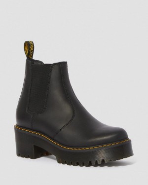 Black Doctor Martens Rometty Wyoming Leather Platform Chelsea Boots (Burnished Wyoming) | SL01-T6IE