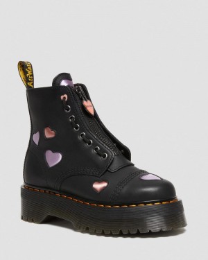 Black Doctor Martens Sinclair Leather Heart Platform Boots (Lapstone+Satin Lux) | AV17-Y7SR