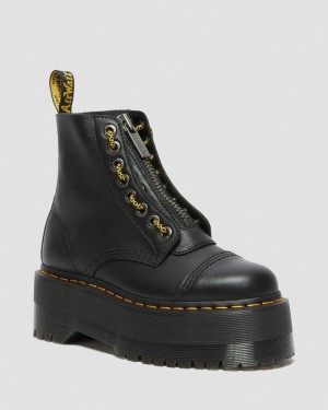 Black Doctor Martens Sinclair Max Pisa Leather Platform Boots (Pisa) | YW50-O3DB