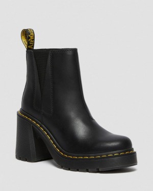 Black Doctor Martens Spence Leather Flared Heel Chelsea Boots (Sendal) | WH11-O4NL