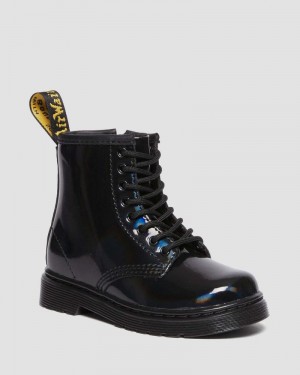 Black Doctor Martens Toddler 1460 Rainbow Patent Leather Lace Up Boots (Rainbow Patent) | GZ51-H7JQ