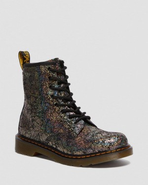 Black Doctor Martens Youth 1460 Crinkle Metallic Lace Up Boots (Disco Crinkle) | EU85-N4OH