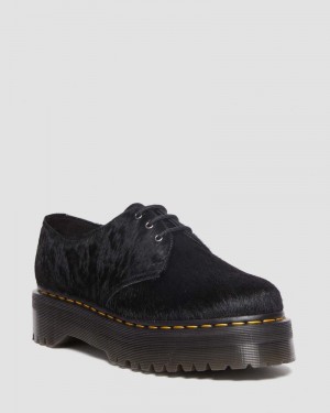 Black Hair On Doctor Martens 1461 Hair-On Platform Shoes (Hair On) | FQ41-H5DJ