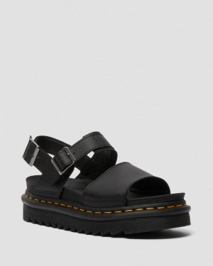 Black / Black Doctor Martens Voss - Leather Strap Sandals (Hydro Leather) | NY77-D0OX