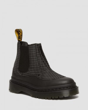 Black / Black / White Doctor Martens 2976 Bex Ripstop Grid Chelsea Boots (Sorento+Grip Ripstop) | NN00-C6IK