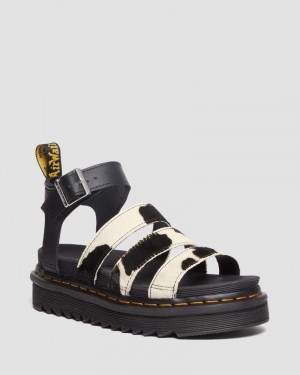 Black / COW PRINT Doctor Martens Blaire Hair-On Cow Print Strap Sandals | JS11-J0AU