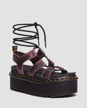 Black / Fondant Pink Doctor Martens Nartilla Distressed Leather Platform Gladiator Sandals (Two Tone Rub Off) | YO94-K3YC