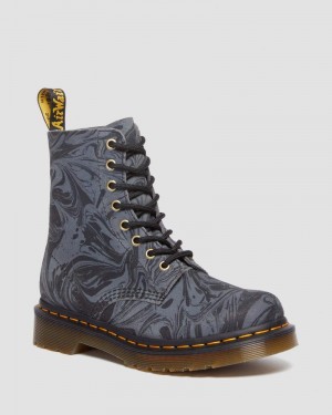 Black / Grey Doctor Martens 1460 Pascal Marbled Suede Lace Up Boots (Marbled Suede) | SJ89-V3ER