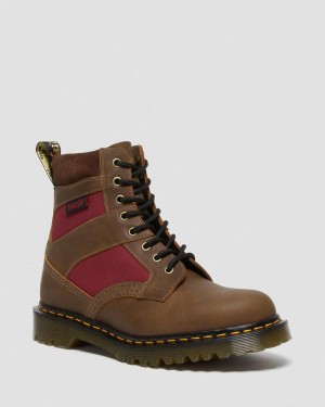 Brown/Oxblood Doctor Martens 1460 Made in England Padded Panel Lace Up Boots (Dockyard+Ventile+E.H. Suede) | EA80-D5IY