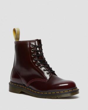 Cherry Red Doctor Martens Vegan 1460 Lace Up Boots (Oxford Rub Off) | IK69-Y0MK