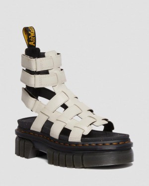 Cobblestone Grey Doctor Martens Ricki Nappa Lux Leather Platform Gladiator Sandals (Nappa Lux) | AD77-K4XF