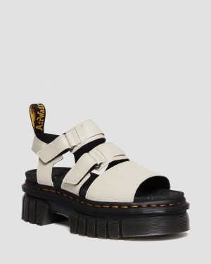 Cobblestone Grey Doctor Martens Ricki Nappa Lux Leather 3-Strap Platform Sandals (Nappa Lux) | SS18-I5FT