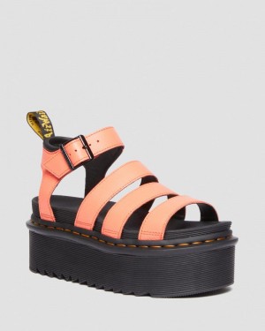 Coral Doctor Martens Blaire Pisa Leather Platform Strap Sandals (Pisa) | ZD91-Y6OI